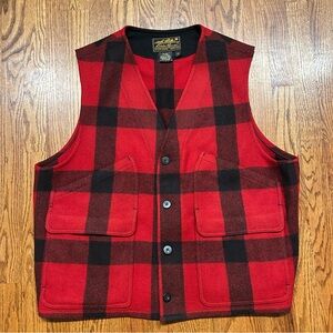 Vintage 80s 90s Eddie Bauer Buffalo Plaid Red Wool Hunting Chore USA Vest XL